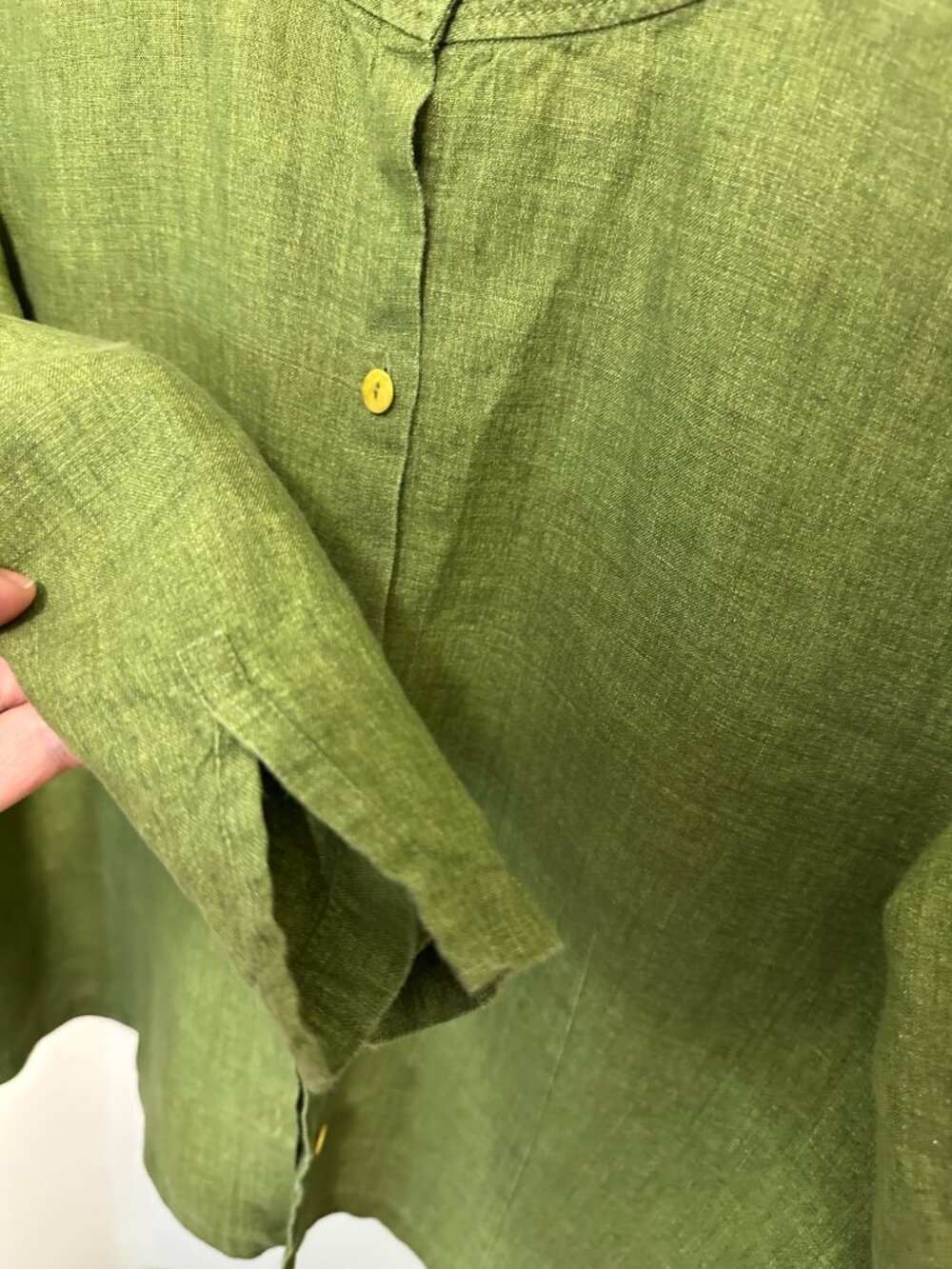 Eileen Fisher XL 100% Irish Linen Green Button Front Jacket Top - Picture 2 of 7